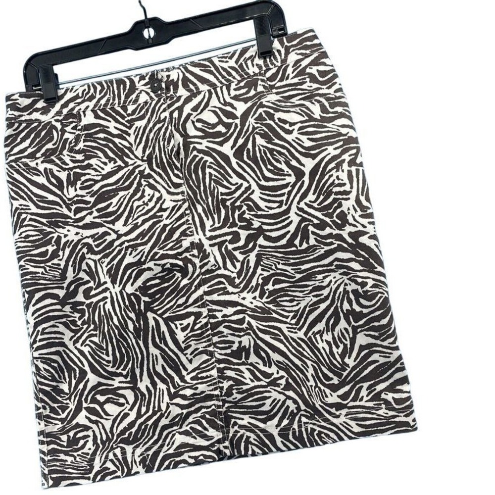 Chico's Zebra Pencil Skirt Womens Medium‎ Brown White Cotton Animal Print Safari